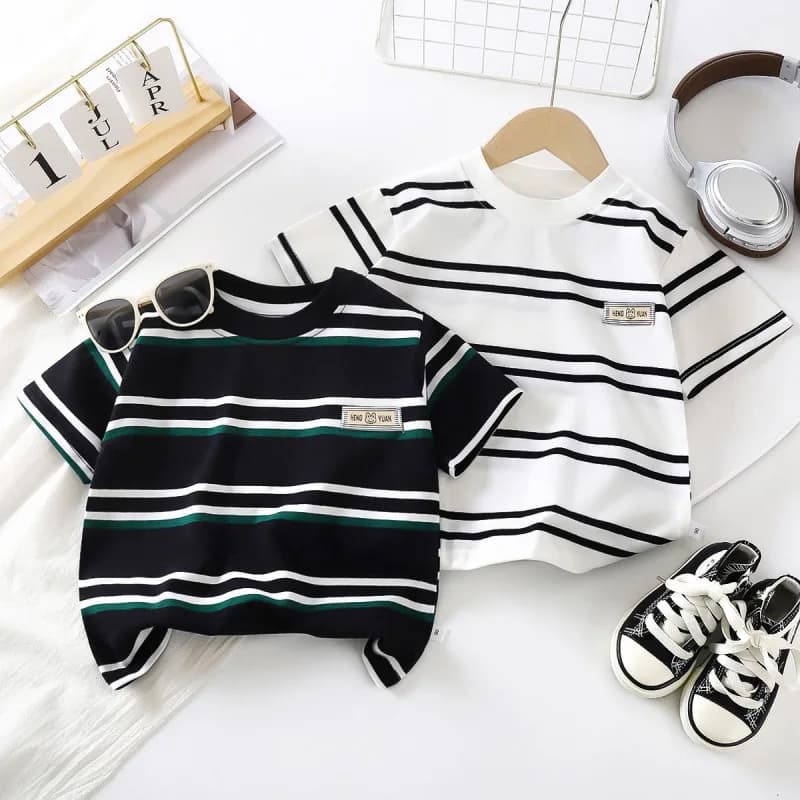 2025 Summer New Boys' Striped T-Shirts Value Children Girls Tops Short Sleeve O-Neck Cotton Kids Clothes 2-10Y