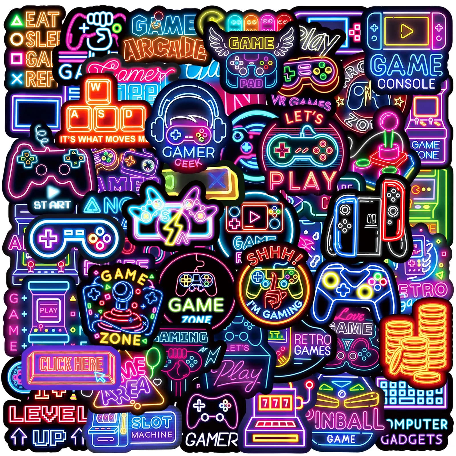 50PCS Cartoon Neon Video Game Stickers Game Console Decals For Phone Laptop Suitcase Notebook Skateboard Waterproof Sticker