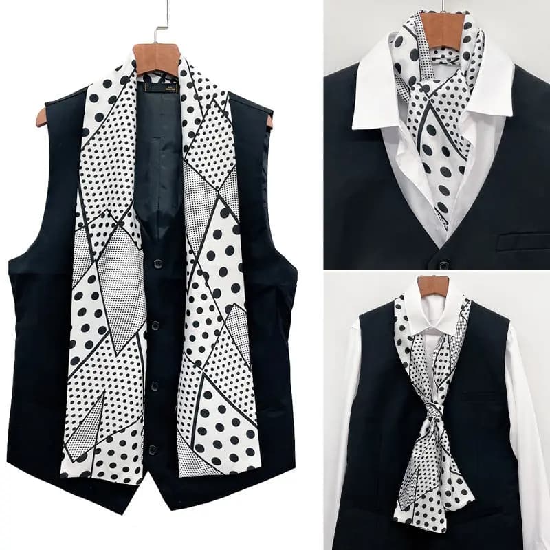 Men's Long Small Silk Scarves with Suits Spring Autumn New Fashionable Versatile Decorative Korean Version Thin Narrow Scarves