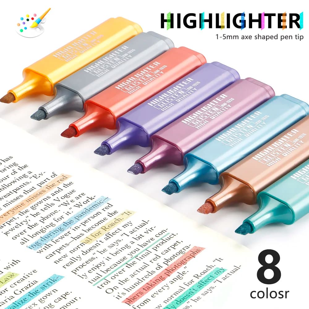 8 Colors Highlighter Pens Shining Highlighter Markers Kawaii Stationery Supplies Scrapbook for School Students Accessories
