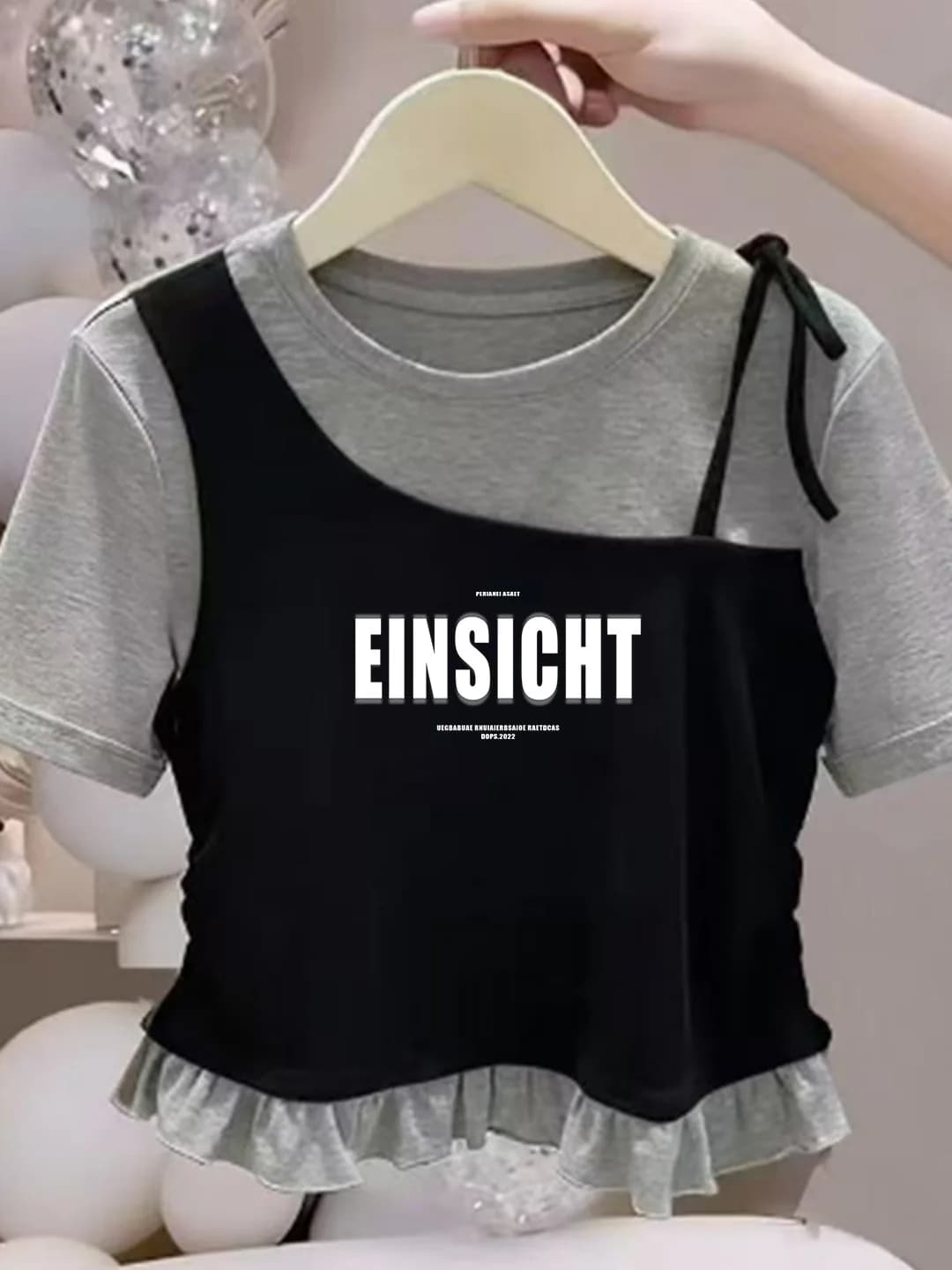 Girls Short Sleeve T-Shirt Pure Cotton Ruffle Hem Short Style Summer Casual Fit Children's Wear Breathable round Neck Top