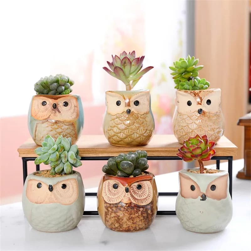 Flower Pots Creative Ceramic Mini Flowerpot Succulent Planter Cute Owl Plants Flower Pot With Hole Garden Home Office Decor