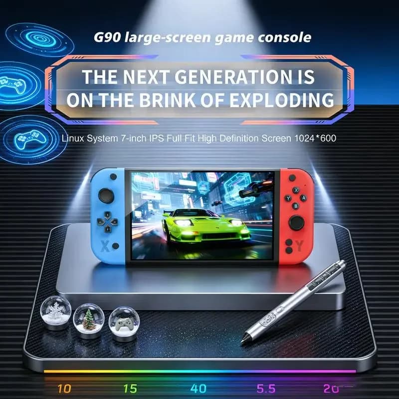 G90 Handheld Game Console 7.0-inch IPS HD Screen Classic Game Library Ergonomic Compact Design Portable Entertainment