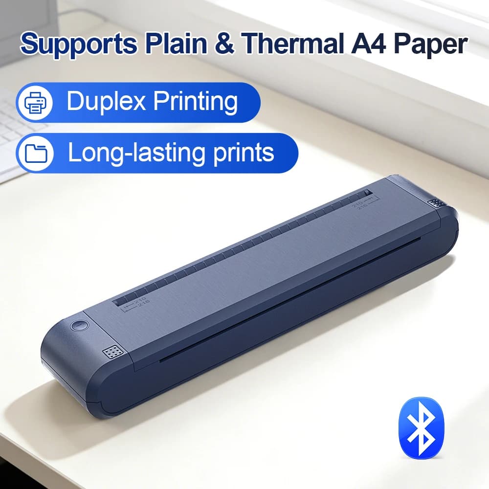 A4 Ribbon Printer Double Sided Printer Can Print on A4 Paper and A4 Thermal Paper Bluetooth Function Thermal Transfer Printer