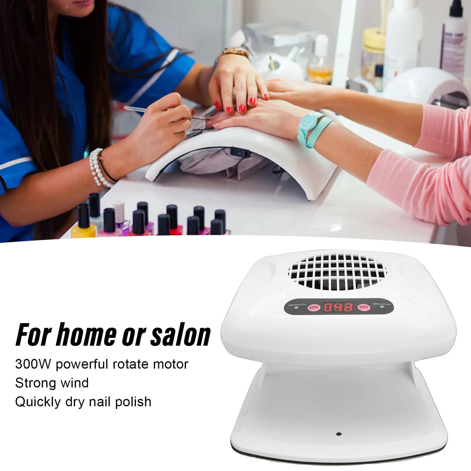 Nail Fan Blow Dryer Single Hand Nail Air Dryer Warm Cool Wind Automatic Sensor Nail Fan Blow Dryer for Home Salon White