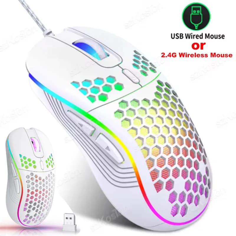 Honeycomb Wired Gaming Mouse RGB Backlight 7200 Adjustable DPI Ergonomic USB Computer Mice for Windows PC & Laptop Gamers