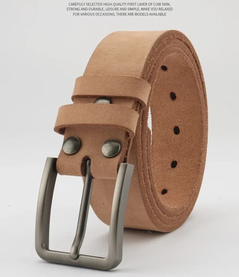 Leather Belt for Men Made From Genuine Whole Cowhide, Trimmed Edge Belt, Cowhide in Natural Color, Casual and Retro Style,