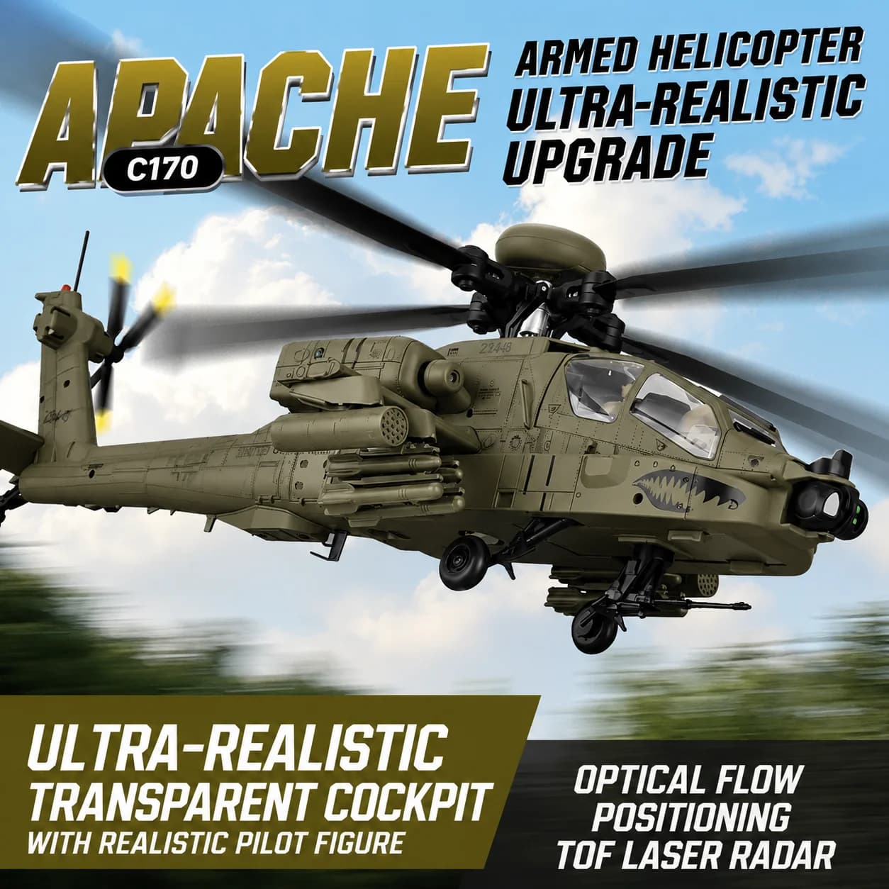 RC ERA C170 1:48 Brushless RC Helicopter Realistic Cockpit Pilot Figure Optical Flow Hover TOF Positioning One Key Takeoff RTF