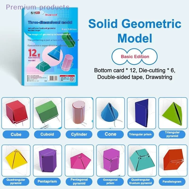 1set For Teach Volume Surfaces Area Drafting Kids Ages 5-12 Families Geometry Book Pull String 3D Geometry Learning Book Toy