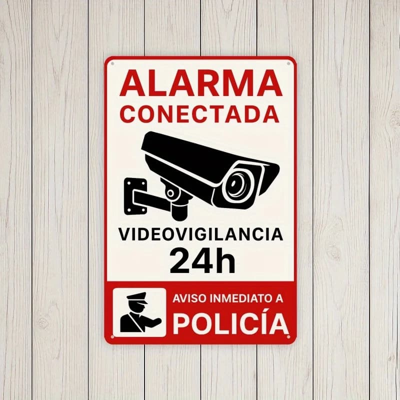 Spanish "Surveillance Alarm Notice" Metal Sign - Vintage Security Camera & Alarm System Wall Art, Easy to Install, Durable Me