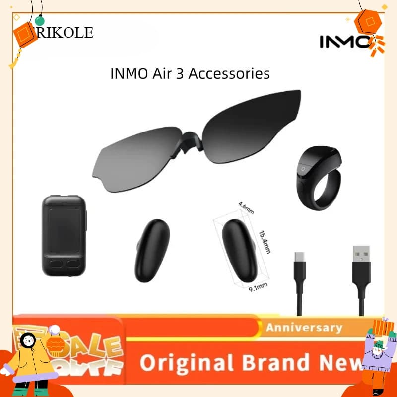 INMO AIR3 Accessories: Ring, Charging Cable, Touchpad, Sunglass Clip, Nose Pad