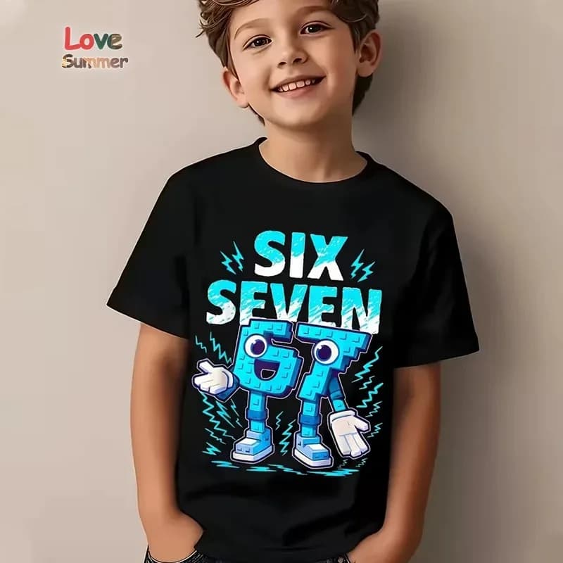 Boys T Shirts 6 To 7 Years T-Shirt 67 Number Print Casual Italian Brainrot Summer Top Suitable for Funny Gift for Casual Attire