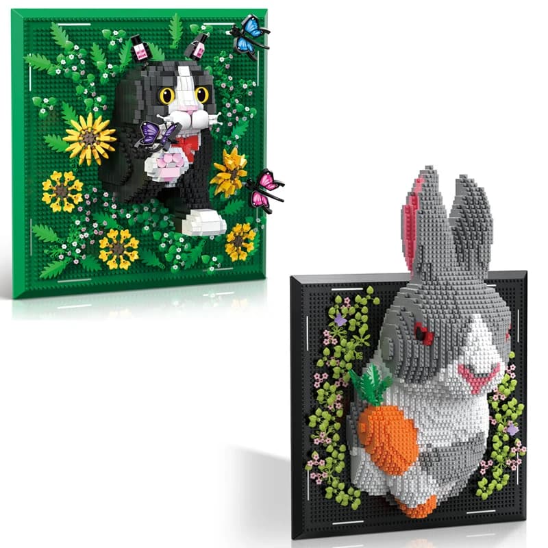 3D DIY Mini Building Block Toys Cat Rabbit Construction Brick Blocks Model Toys Creative Home Decor Decoration Model Adult Gift