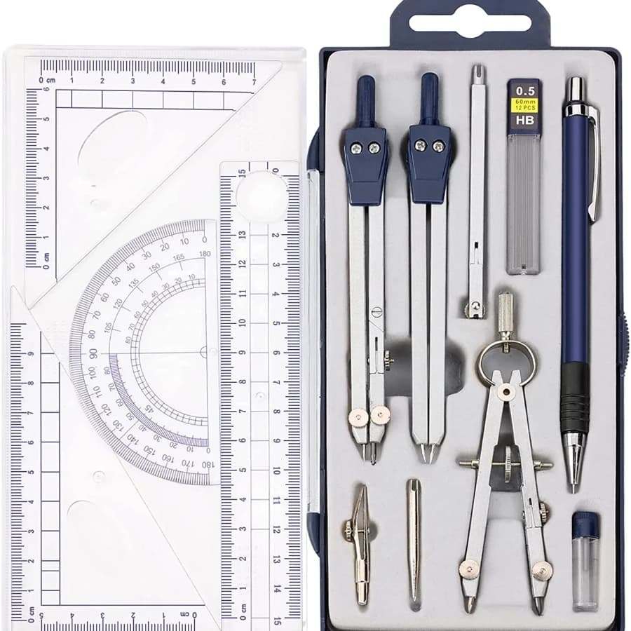 Geometry Drawing Tool Set Compass Ruler Protractor Set Math Drafting Stationery Metal Geometry Kit for Engineers Students