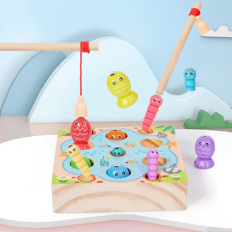 Children Wooden Fishing Game Toys Early Education Color Cognitive Toy Kids Interactive Games Toys for Gifts Fine Motor Skill