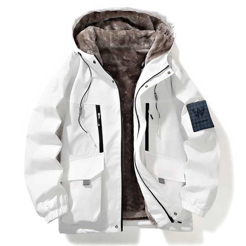 Winter Thickened Fleece Lined Hooded Jacket Men's Outerwear Warm Cotton Coat Youth Casual Outerwear Polyester Fabric Zipper C...