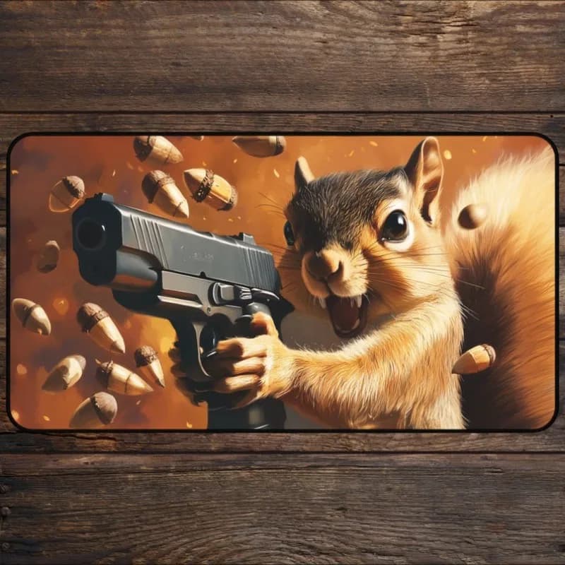 Squirrel Gun Playmat for MTG Fans Funny Anime Desk Mat Magic Card Games Custom Playmat Meme Mousepad, MTG Accessories Playmats