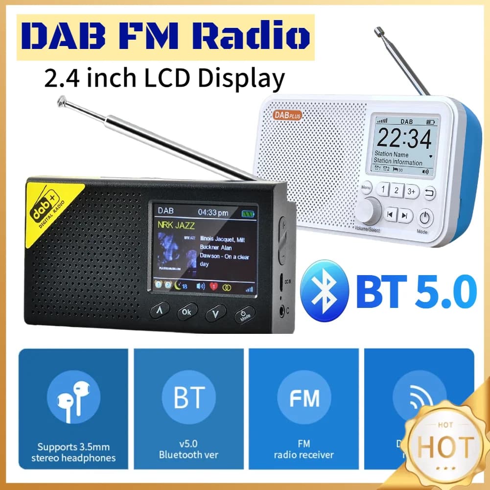 Portable Digital Radio Bluetooth-compatible 5.0 Stereo Portable for Home Office DAB FM Receiver Audio Broadcasting Player