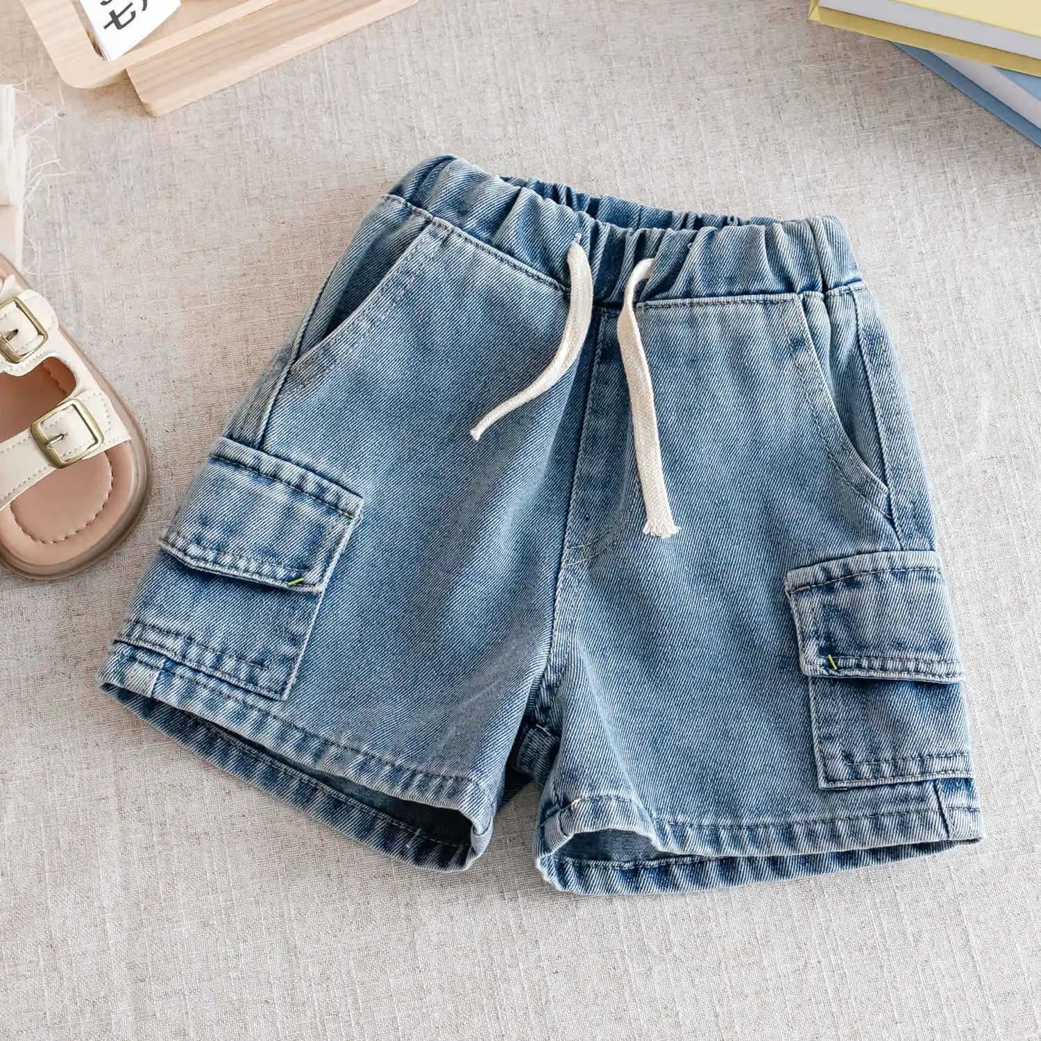 2026 Kids Boys Denim Cargo Shorts 2-8Y Casual Summer Jeans Bottoms Waist Elastic Waistband Children Clothes Outerdoor Boys