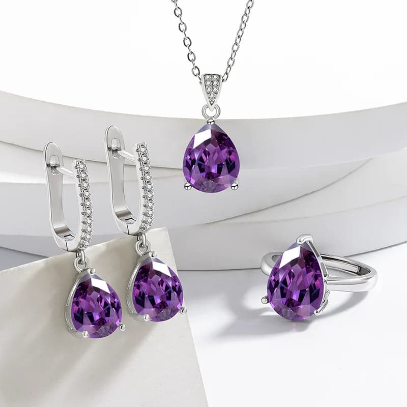 925 Silver Jewelry Sets Elegant Women's Ring Earrings Necklace Wedding Bridal Engagement Accessories