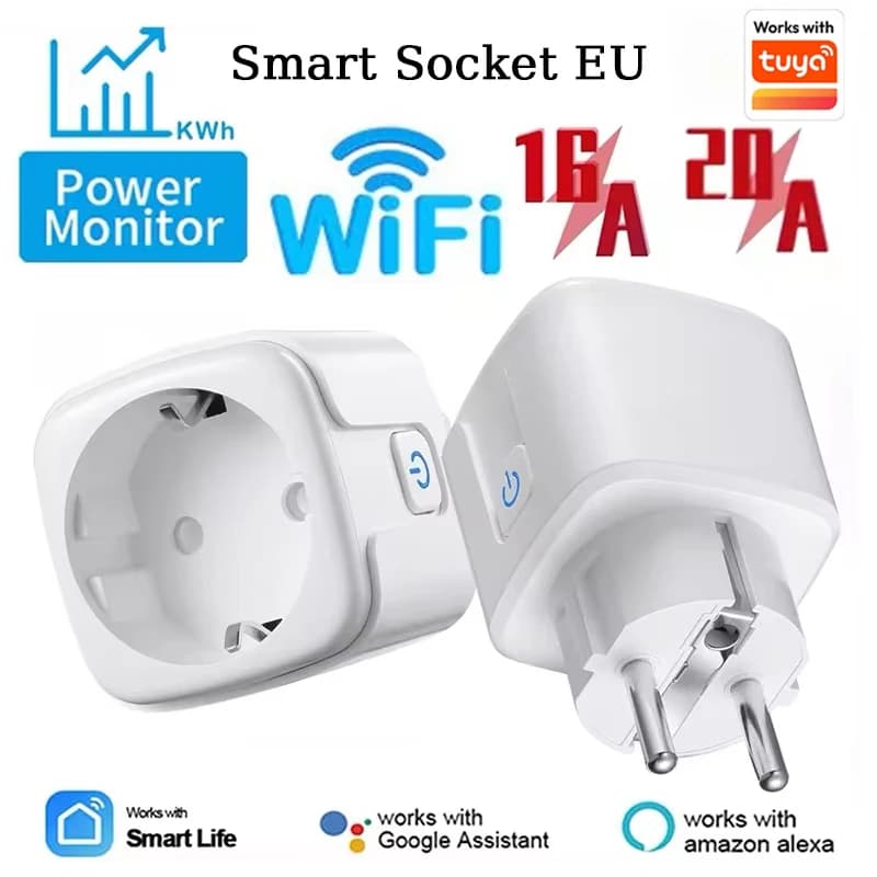 Smart Plug WiFi Socket EU 16A/20A With Power Monitor Timing Function Works With Tuya Smart Life APP ControlAlexa Google Home