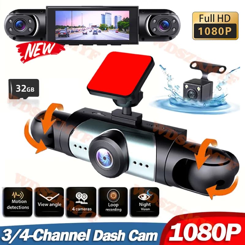 Dash Cam for Car 3/4 Channels Video Recorder 1080P Car DVR Front inside Rotatable and Rear View Night Vision Car accessory