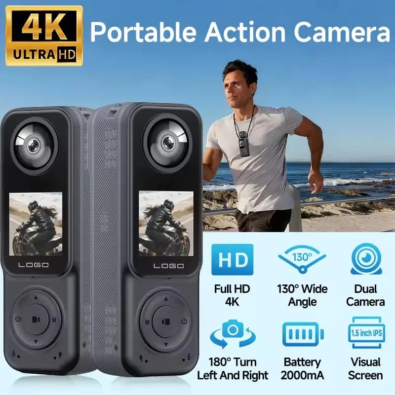 Action Cameras 4k 130° Video Wide Angle WiFi Pocket Action Camera Front 2K And Rear 2K Night Vision Bicycle Helmet Motorcycles