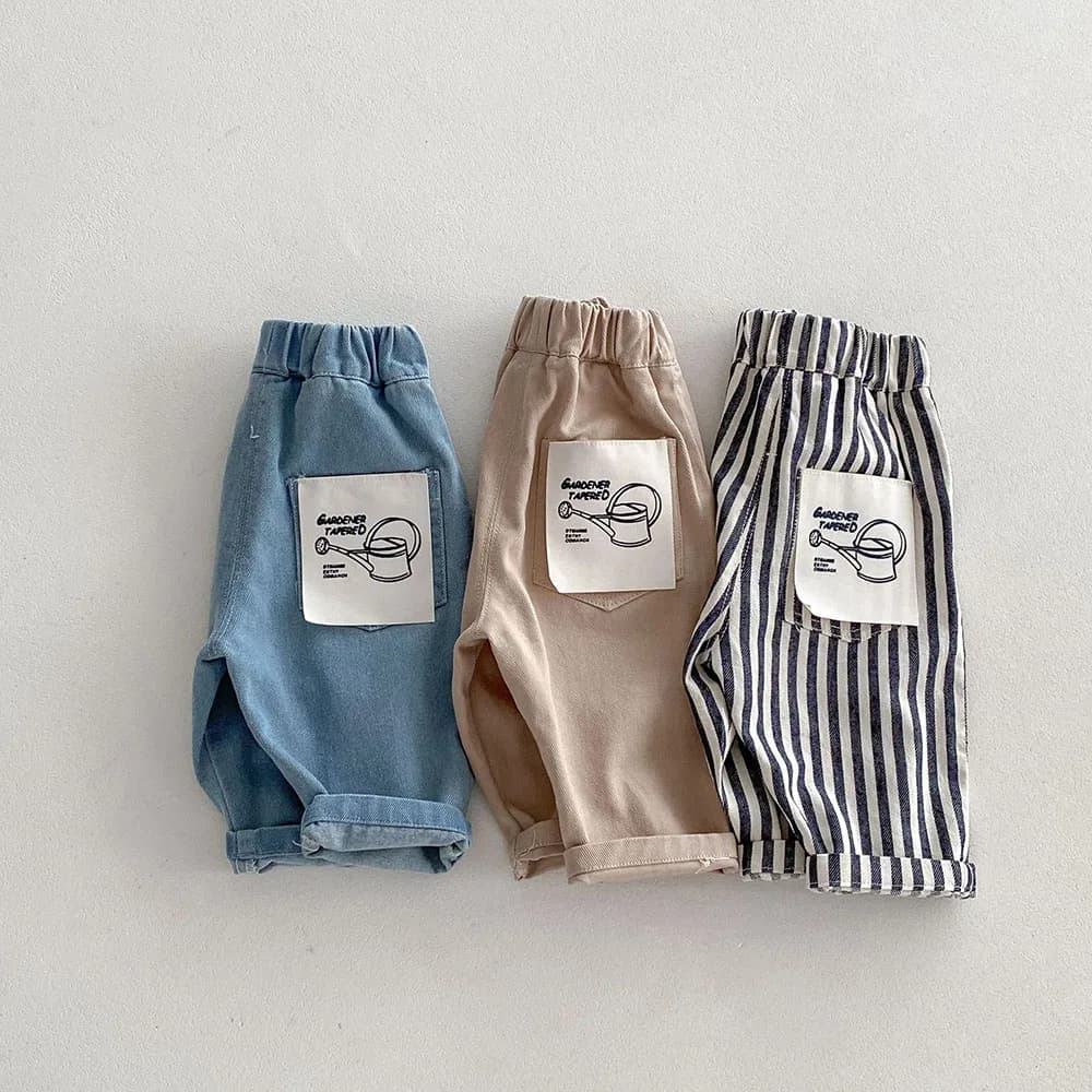 1-5Y Kid's Jeans New 2024 Autumn Solid Color Denim Pants Loose Style Boys Trousers Mid Waist Kid's Outdoor Pants