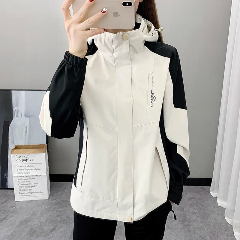 Outdoor Climbing Hiking Jacket Women Patchwork Sports Waterproof Hooded Coat Trekking Mountain Windbreaker Jackets Raincoat