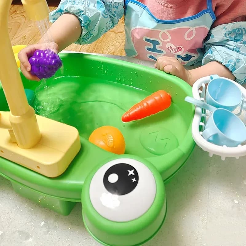 Kids Kitchen Sink Toys Electric Dishwasher Playing Toy with Running Water Pretend Play Food Fishing Toy Role Playing Girls Gift
