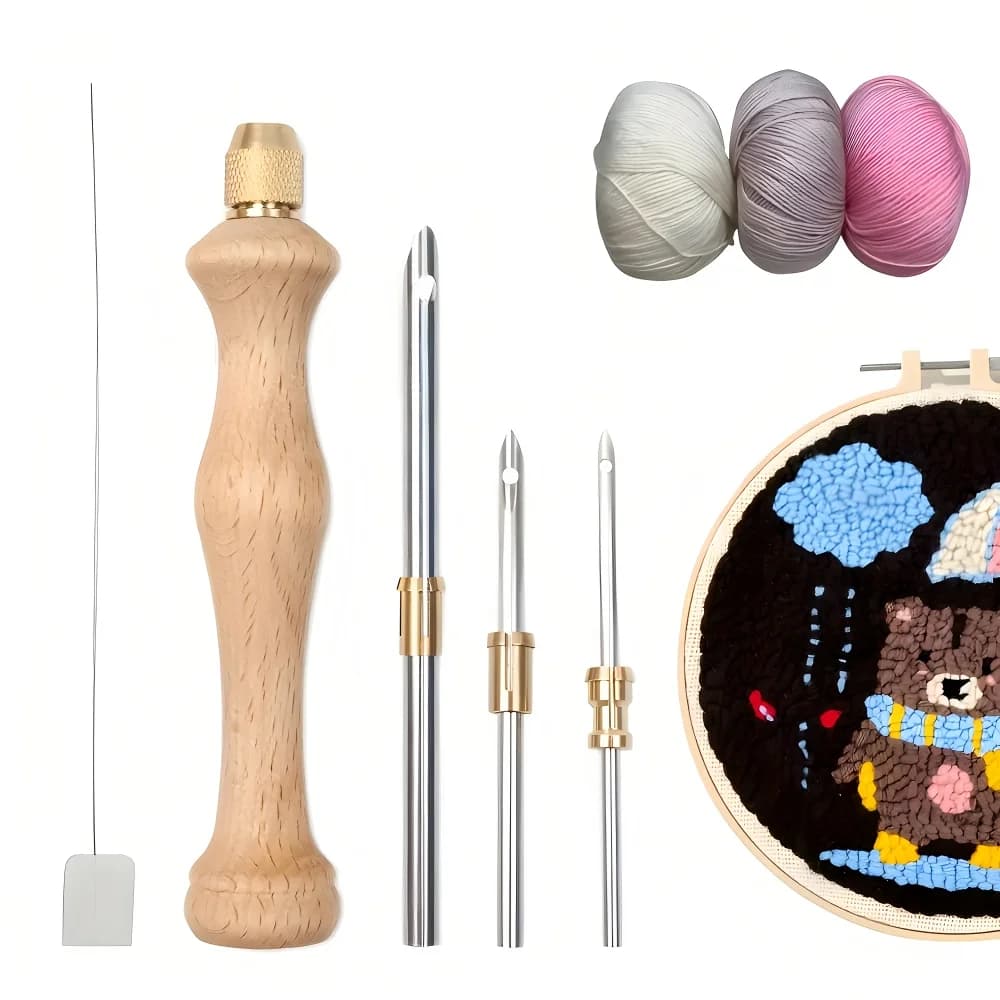 New Punch Needle Tool Kit for DIY Embroidery & Cross Stitch - Includes Needle Threader and Poking Tools