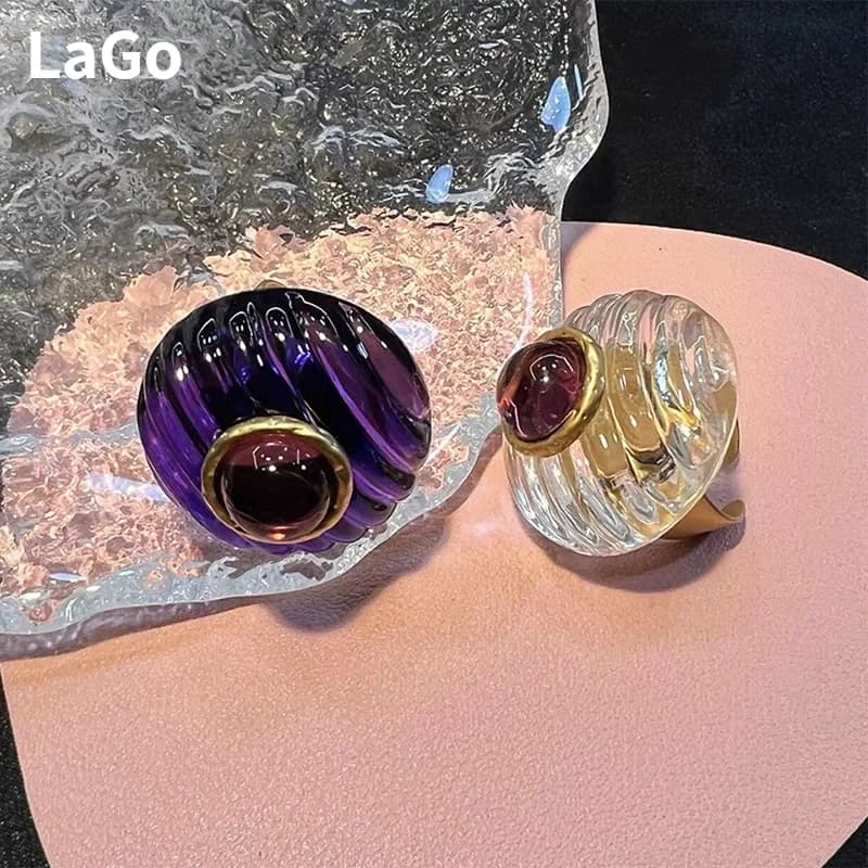 Trendy Jewelry Vintage Temperament Rings Senior Sense Purple Resin Stud Earrings For Women Girl 2024 Trend New Accessories