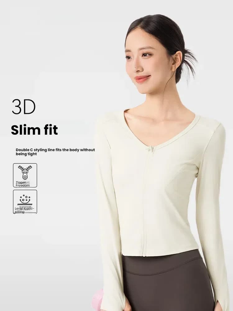 Women's jackets Autumn Winter Sports Jacket Long-sleeved Yoga Suit Outdoor V-neck Running Jump Aerobics Zipper Cardigan Tops