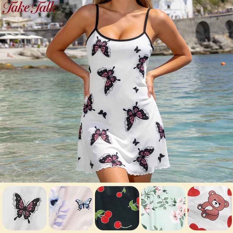 Women's Sleepwear Summer Print Satin Nightgown Casual Sleeveless Night Dress Sexy Nightdress Home Clothes Sleepwear Dresses New