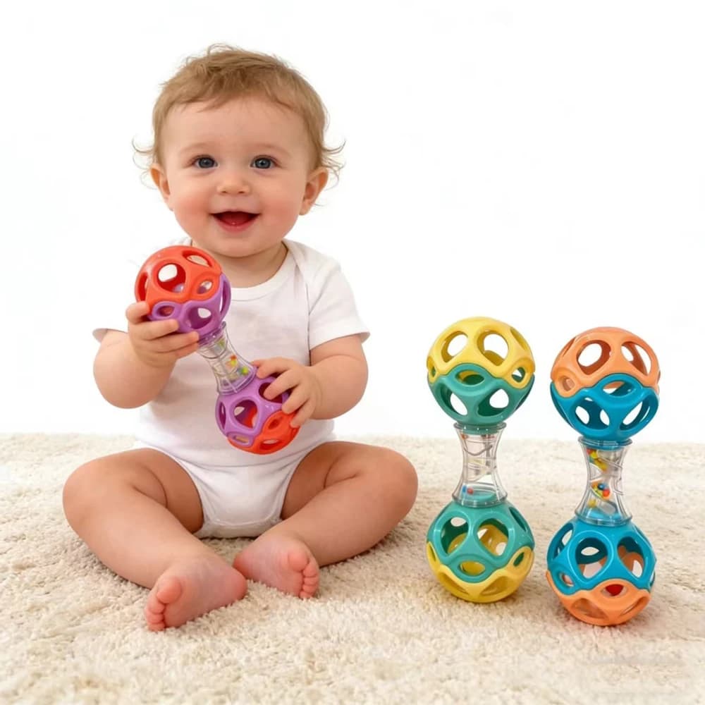 Baby Teething & Grasping Toy, Soft Rubber Rattle Ball for Sensory Development, Ideal Holiday Gifts for Newborns