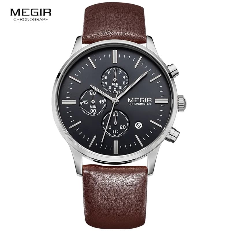 Fashion Megir 2011 Top Brand Quartz Men Luminous Waterproof Sports Watch Man Commercial Genuine Leather Business Wrist Watches