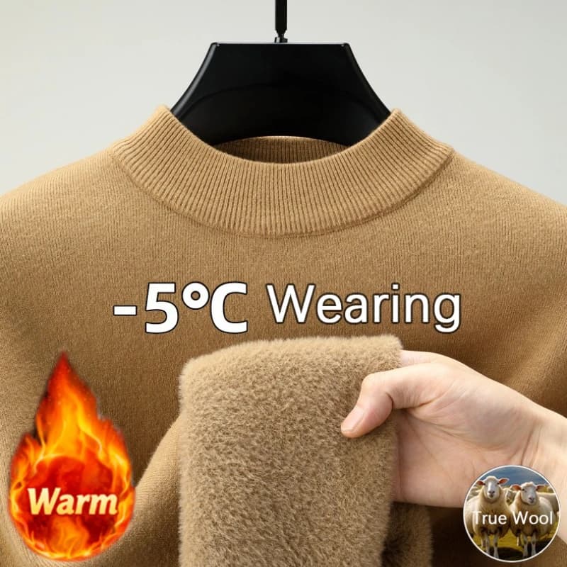 WOBDAEL Men's Crew Neck Wool Sweater Dropshipping Mens Winter Super Warm Pullovers Thermal Wool Black Knitted Sweater Clothing