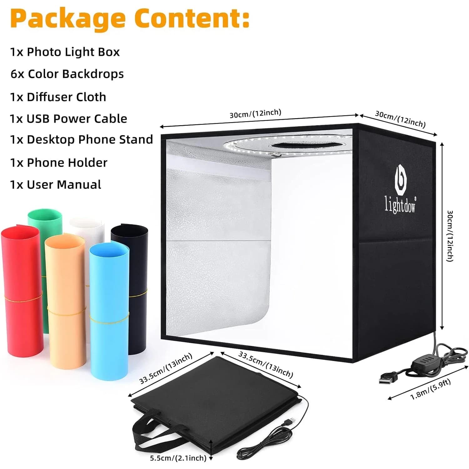 Lightdow Photo Studio Light Box Kit 12"x12"(30x30x30cm) with 120pcs LEDs 6 Backdrops for Photography Portable Dimmable Versatile
