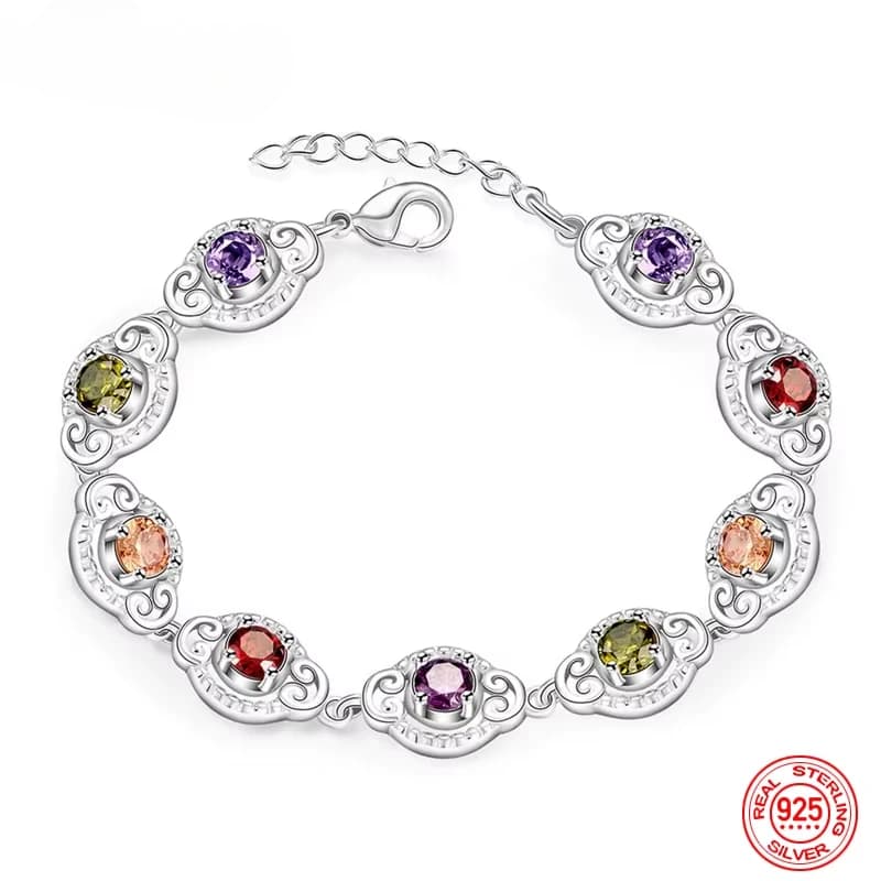 Fine 925 Sterling Silver Fashion Crystal Charm Bracelet Bangle For Women lady wedding party lover gift Jewelry Party Gifts