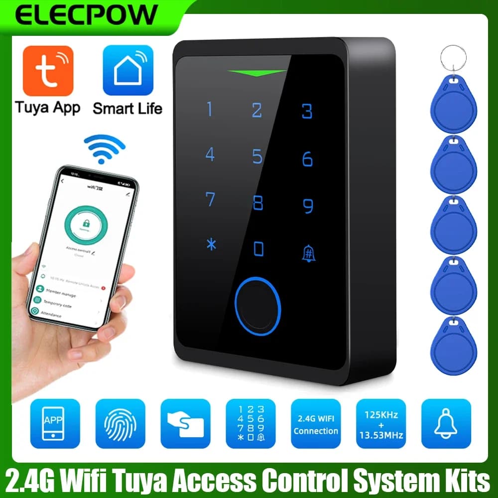 Elecpow Tuya Access Control System Kits 2.4G Wifi Waterproof RFID Fingerprint Keypad Electric Door Magnetic Lock Strike Lock