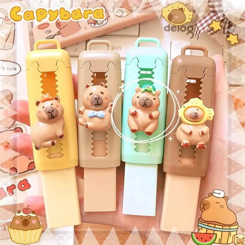 Cute Capybara Erasers Set Cartoon Design 4B Eraser Retractable For Drawing Exams Kids Students Office Supplies School Stationery