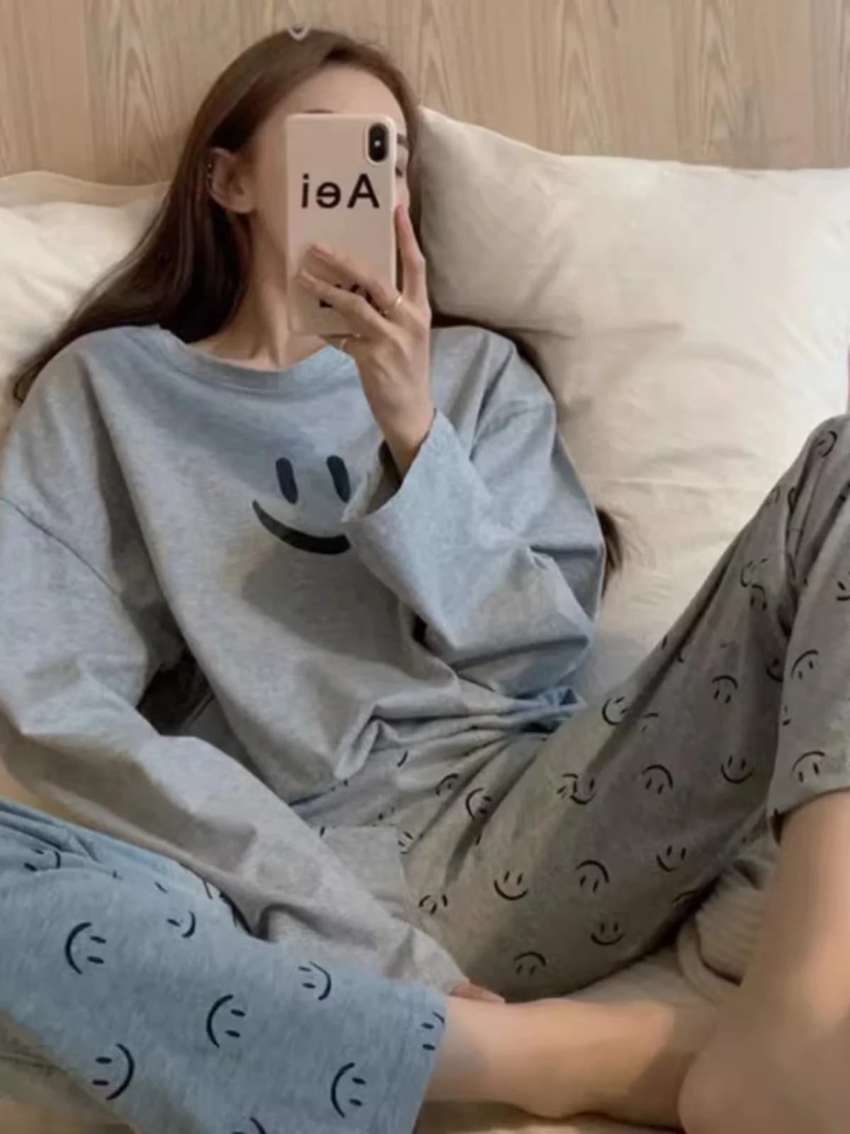 Women's Long Sleeve round Neck Sleepwear Set Spring Autumn Loose Comfortable Home Clothes Floral Print Student Nightgown