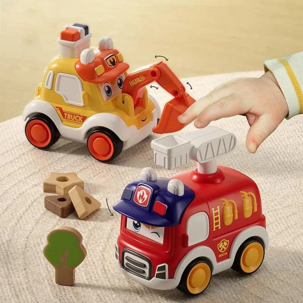 Toddler Press and Go Vehicle Cartoon Baby Mini Ambulance Police Car Fire Truck Excavator Model Gift for Kids Toys