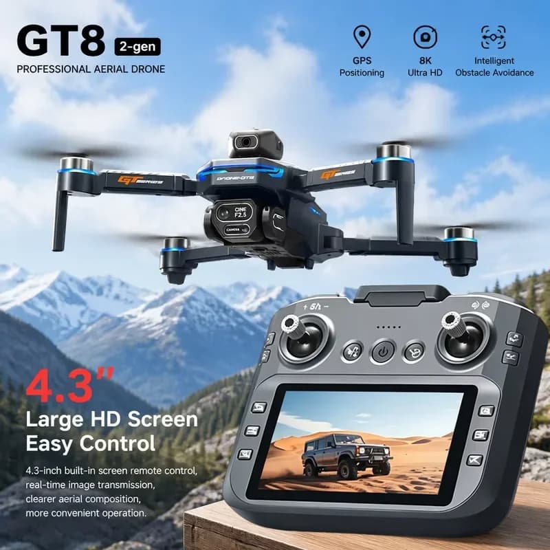 GT8 Drone With 4.3 Inch HD Screen Remote 8K HD Camera Intelligent Obstacle Avoidance Brushless Motor Optical Flow FPV Quadcopter