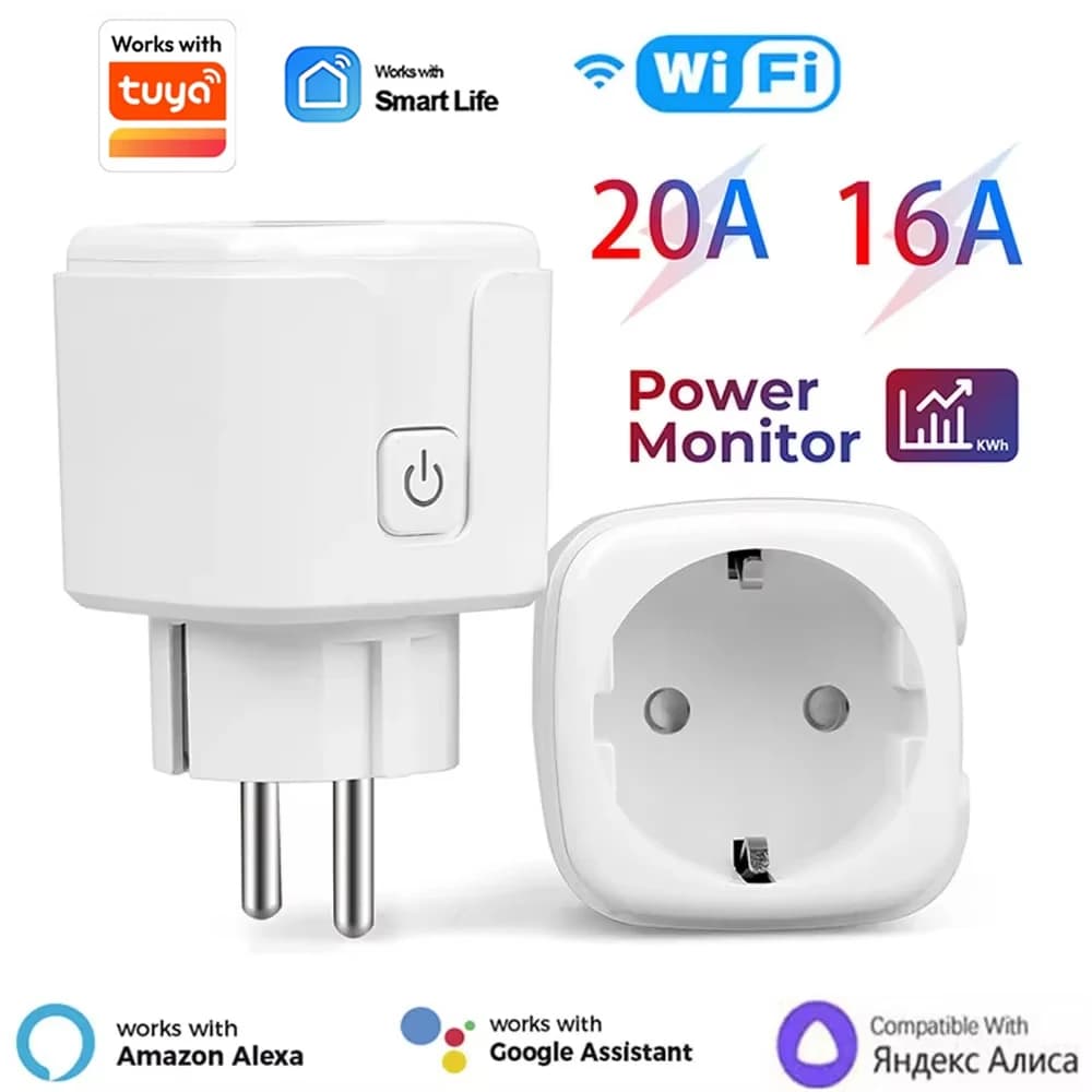 Smart Plug WiFi Socket EU 16A/20A With Power Monitor Timing Function Works With Tuya APP Control Works With Alexa Google Home
