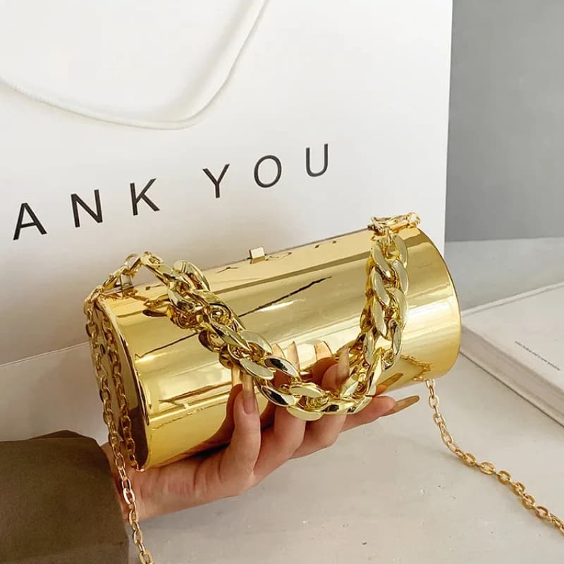 Women's Handbag Bags For Women 2026 Party Clutches Fashion Cylinder Mini Evening Purse Crossbody Shoulder Bag Gold Box Clutch