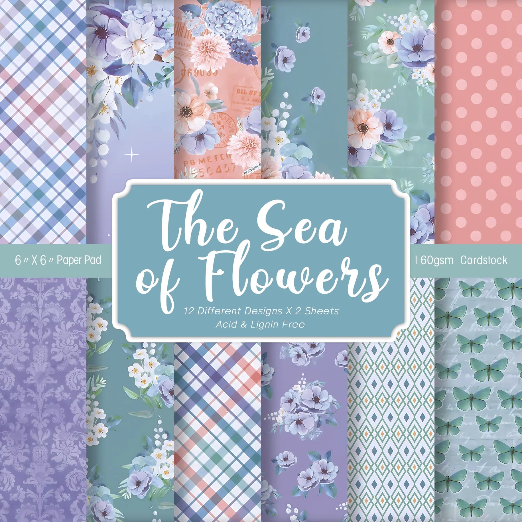 24 Sheets Colored Floral Pattern Scrapbook Paper,journaling Supplies Cardstock Backgrounds Album Card For Diy Art Craft Decor