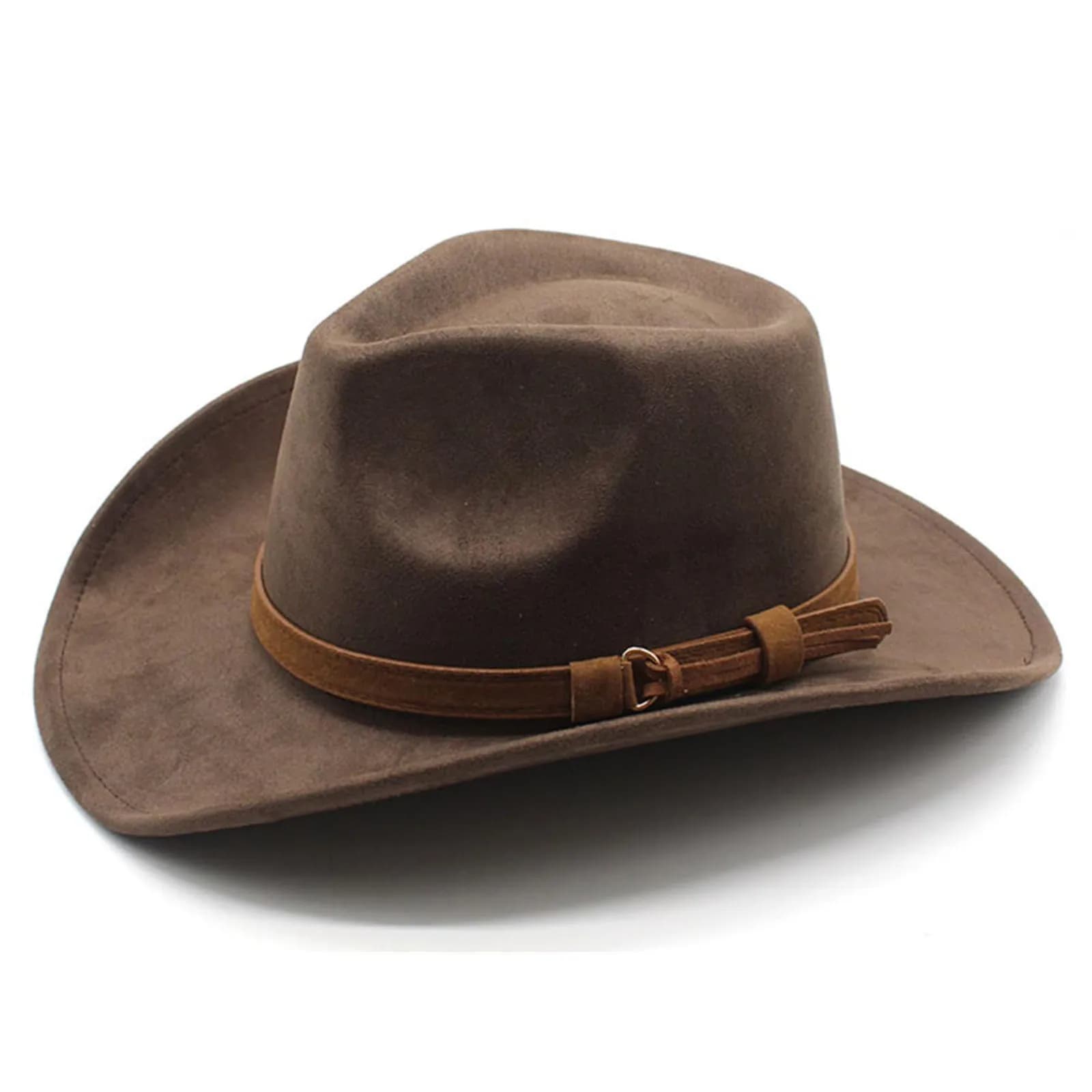 Women Men Felt Cowgirl Hats Vintage Soft Wide Brim Western Hat with Belt for Party