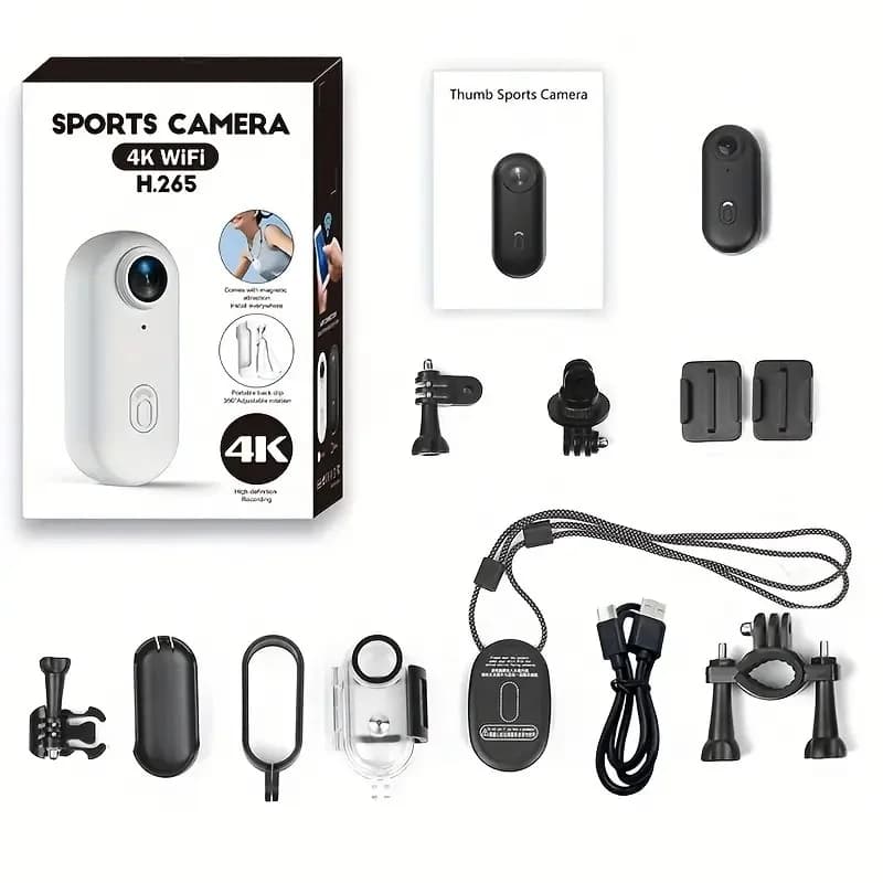 4K Thumb Action Camera, HD Sports Camera, Digital Image Stabilization, Automatic Exposure, 800mAh Battery, Rechargeable Lithium