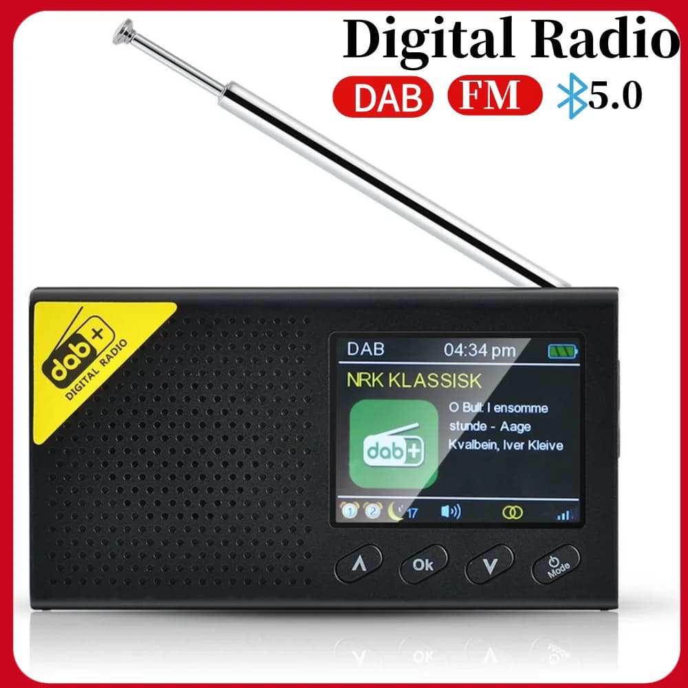 Portable Digital Radio Bluetooth-compatible 5.0 Portable for Home Office 2.4 inch LCD Display Stereo DAB FM Audio Player